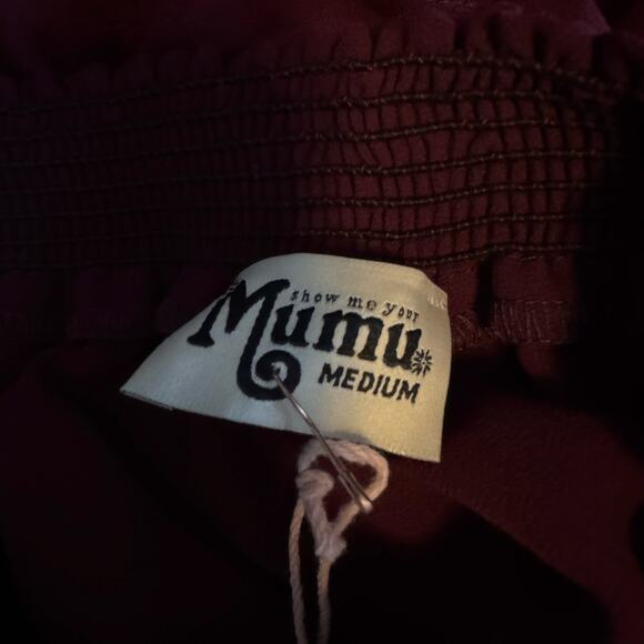 Show Me Your Mumu Hacienda Maxi Dress Medium NWT Merlot Chiffon Off Shoulder - Picture 6 of 7